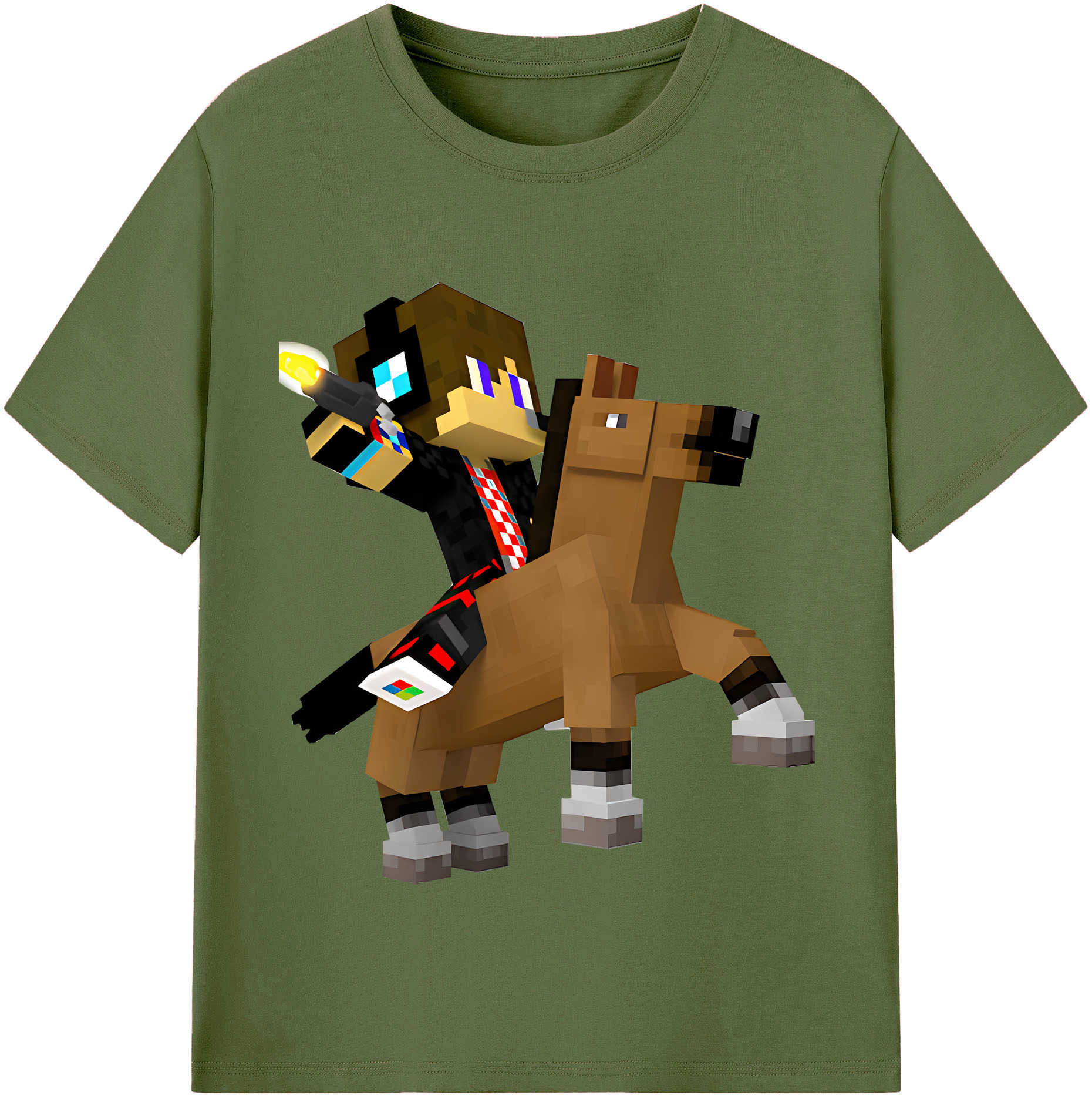 （画像用） マインクラフト ブロックの世界 Minecraft MC Block world 綿100％半袖Tシャツ（フロントプリント）